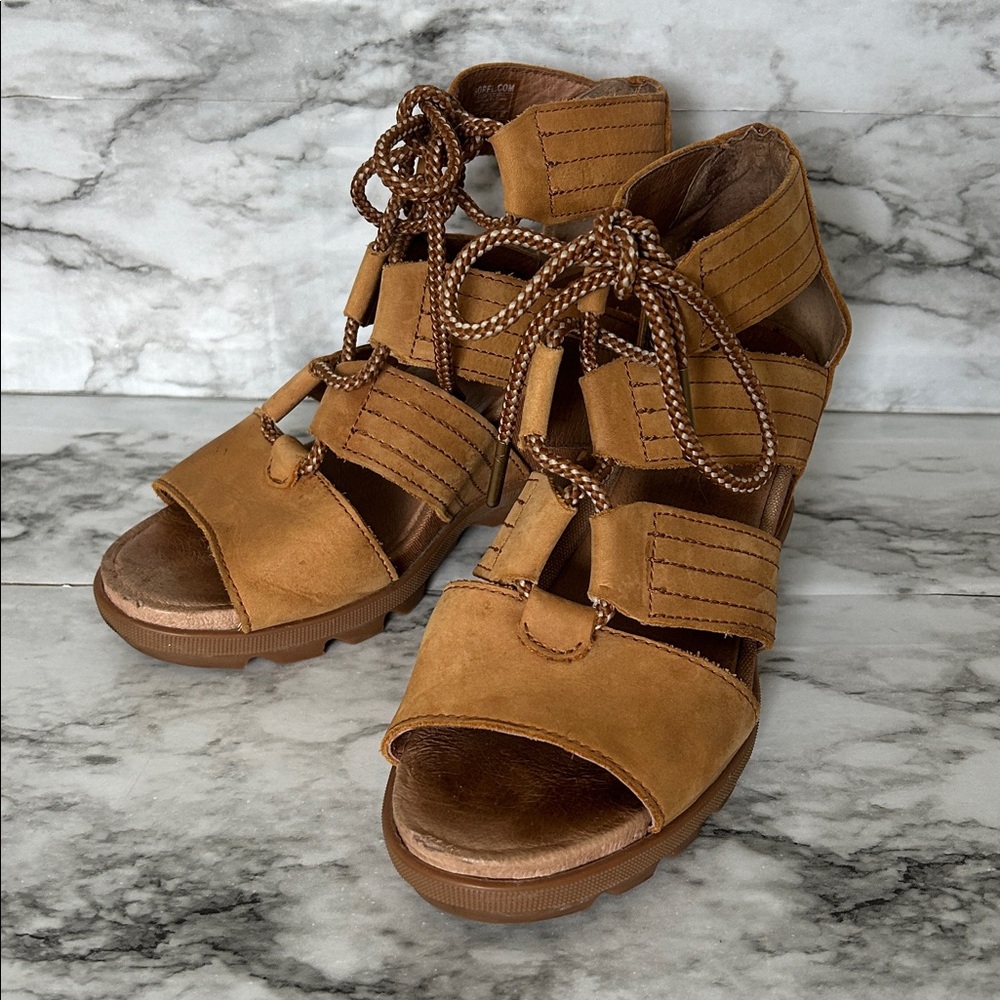 Sorel | women’s size 7 Joanie II lace wedge sandals leather gladiator style